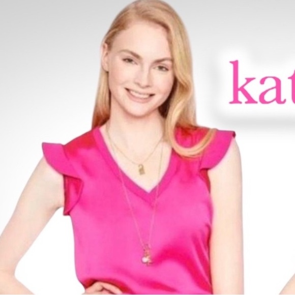 Kate Spade Hot Pink Flutter Sleeve Top Large - Picture 1 of 16